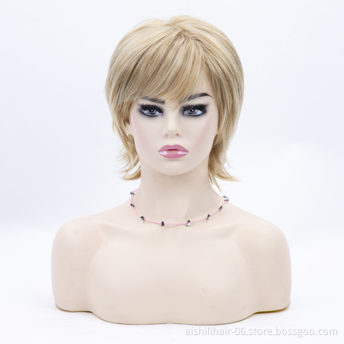 Wholesale vendors blonde Short Straight natural wig Synthetic hair Wigs for Women